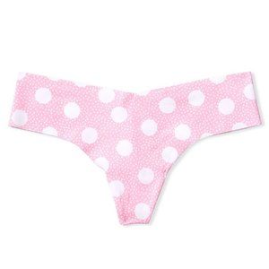 VS SEXY ILLUSIONS No-Show Thong Polka Dots Pink White Panty NWT